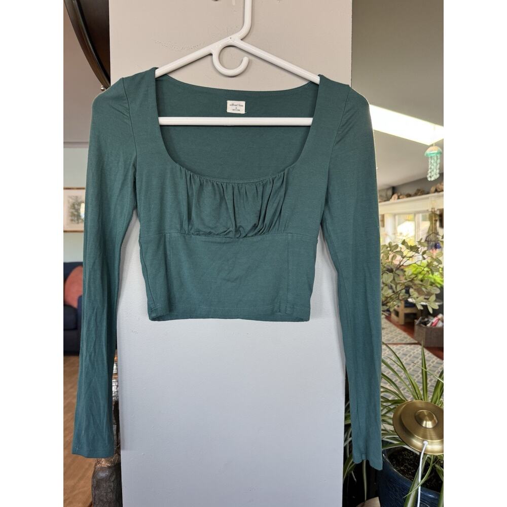 Aritzia Wilfred Free Orbit‎ Long Sl Sq Neck Crop Jersey Deep Green XS